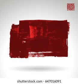 Red brush stroke and texture. Grunge vector abstract hand - painted element. Underline and border design.