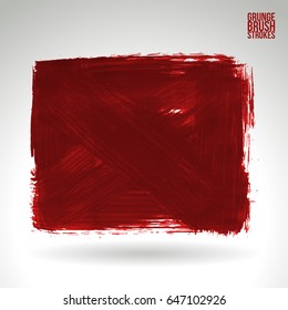 Red brush stroke and texture. Grunge vector abstract hand - painted element. Underline and border design.