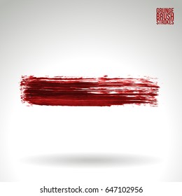 Red brush stroke and texture. Grunge vector abstract hand - painted element. Underline and border design.