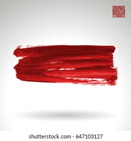 Red brush stroke and texture. Grunge vector abstract hand - painted element. Underline and border design.