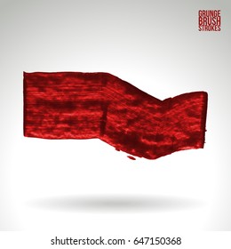Red brush stroke and texture. Grunge vector abstract hand - painted element. Underline and border design.