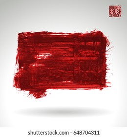 Red brush stroke and texture. Grunge vector abstract hand - painted element. Underline and border design.