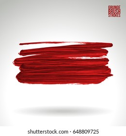 Red brush stroke and texture. Grunge vector abstract hand - painted element. Underline and border design.