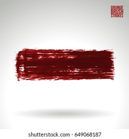 Red brush stroke and texture. Grunge vector abstract hand - painted element. Underline and border design.