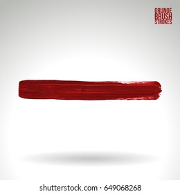 Red brush stroke and texture. Grunge vector abstract hand - painted element. Underline and border design.