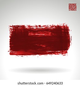 Red brush stroke and texture. Grunge vector abstract hand - painted element. Underline and border design.
