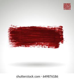 Red brush stroke and texture. Grunge vector abstract hand - painted element. Underline and border design.