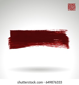 Red brush stroke and texture. Grunge vector abstract hand - painted element. Underline and border design.