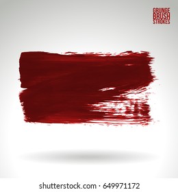 Red brush stroke and texture. Grunge vector abstract hand - painted element. Underline and border design.