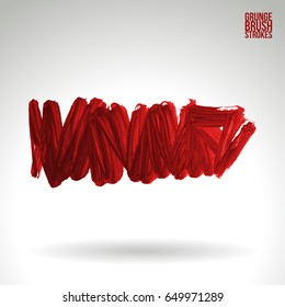 Red brush stroke and texture. Grunge vector abstract hand - painted element. Underline and border design.