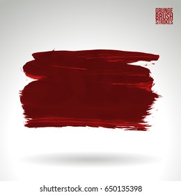 Red brush stroke and texture. Grunge vector abstract hand - painted element. Underline and border design.