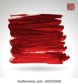 Red brush stroke and texture. Grunge vector abstract hand - painted element. Underline and border design.