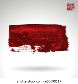 Red brush stroke and texture. Grunge vector abstract hand - painted element. Underline and border design.