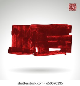 Red brush stroke and texture. Grunge vector abstract hand - painted element. Underline and border design.