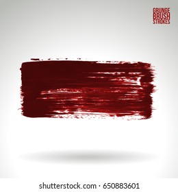 Red brush stroke and texture. Grunge vector abstract hand - painted element. Underline and border design.