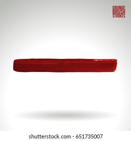 Red brush stroke and texture. Grunge vector abstract hand - painted element. Underline and border design.