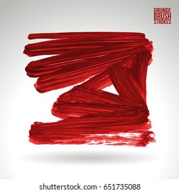 Red brush stroke and texture. Grunge vector abstract hand - painted element. Underline and border design.