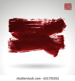 Red brush stroke and texture. Grunge vector abstract hand - painted element. Underline and border design.