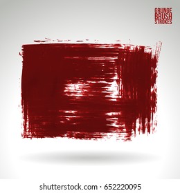 Red brush stroke and texture. Grunge vector abstract hand - painted element. Underline and border design.
