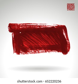 Red brush stroke and texture. Grunge vector abstract hand - painted element. Underline and border design.
