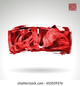 Red brush stroke and texture. Grunge vector abstract hand - painted element. Underline and border design.