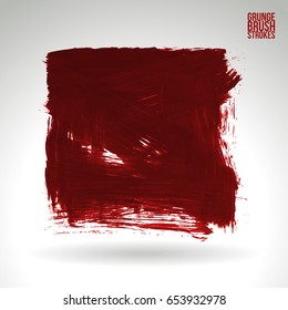 Red brush stroke and texture. Grunge vector abstract hand - painted element. Underline and border design.