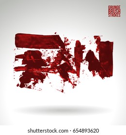 Red brush stroke and texture. Grunge vector abstract hand - painted element. Underline and border design.