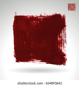 Red brush stroke and texture. Grunge vector abstract hand - painted element. Underline and border design.