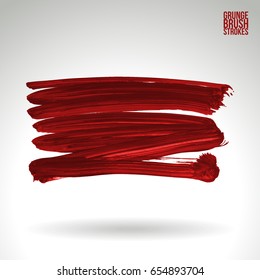 Red brush stroke and texture. Grunge vector abstract hand - painted element. Underline and border design.