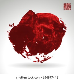 Red brush stroke and texture. Grunge vector abstract hand - painted element. Underline and border design.
