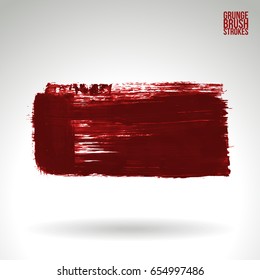 Red brush stroke and texture. Grunge vector abstract hand - painted element. Underline and border design.