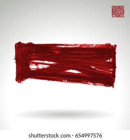Red brush stroke and texture. Grunge vector abstract hand - painted element. Underline and border design.