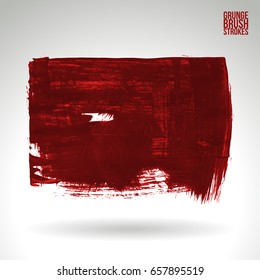 Red brush stroke and texture. Grunge vector abstract hand - painted element. Underline and border design.