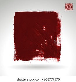 Red brush stroke and texture. Grunge vector abstract hand - painted element. Underline and border design.