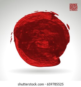Red brush stroke and texture. Grunge vector abstract hand - painted element. Underline and border design.