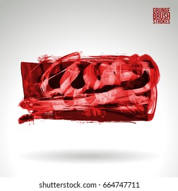 Red brush stroke and texture. Grunge vector abstract hand - painted element. Underline and border design.