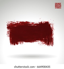 Red brush stroke and texture. Grunge vector abstract hand - painted element. Underline and border design.