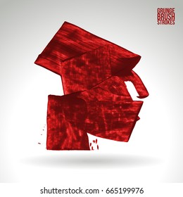 Red brush stroke and texture. Grunge vector abstract hand - painted element. Underline and border design.