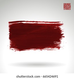 Red brush stroke and texture. Grunge vector abstract hand - painted element. Underline and border design.