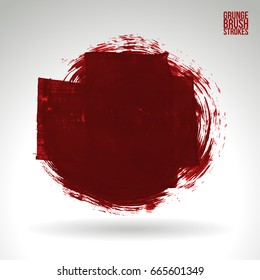 Red brush stroke and texture. Grunge vector abstract hand - painted element. Underline and border design.
