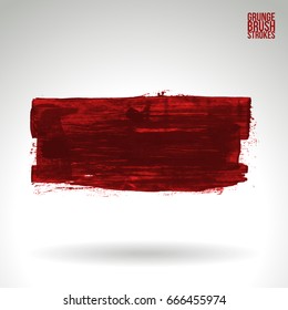 Red brush stroke and texture. Grunge vector abstract hand - painted element. Underline and border design.
