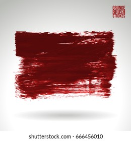 Red brush stroke and texture. Grunge vector abstract hand - painted element. Underline and border design.