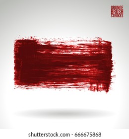 Red brush stroke and texture. Grunge vector abstract hand - painted element. Underline and border design.