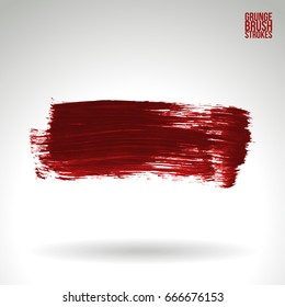 Red brush stroke and texture. Grunge vector abstract hand - painted element. Underline and border design.