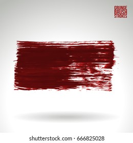 Red brush stroke and texture. Grunge vector abstract hand - painted element. Underline and border design.