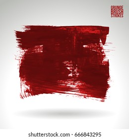 Red brush stroke and texture. Grunge vector abstract hand - painted element. Underline and border design.