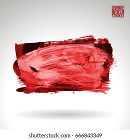 Red brush stroke and texture. Grunge vector abstract hand - painted element. Underline and border design.