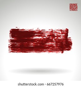 Red brush stroke and texture. Grunge vector abstract hand - painted element. Underline and border design.