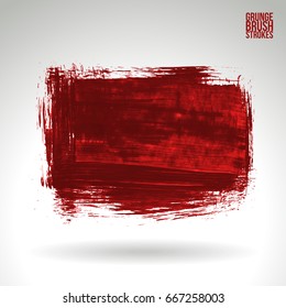 Red brush stroke and texture. Grunge vector abstract hand - painted element. Underline and border design.