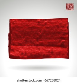 Red brush stroke and texture. Grunge vector abstract hand - painted element. Underline and border design.